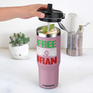 Free Iran Freedom Protest Flip Straw Tumbler Iranian Flag Raised Fist and Crowd Revolution TS02 One Size: 30 oz Light Pink Print Your Wear