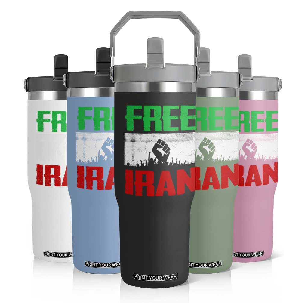 Free Iran Freedom Protest Flip Straw Tumbler Iranian Flag Raised Fist and Crowd Revolution TS02 Print Your Wear