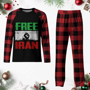 Free Iran Freedom Protest Plaid Pajama Set Iranian Flag Raised Fist and Crowd Revolution TS02 Buffalo Plaid Print Your Wear
