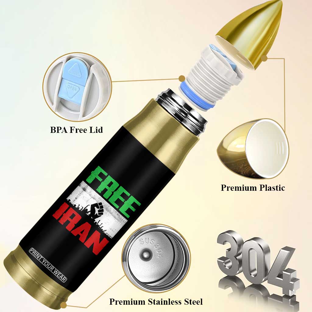 Free Iran Freedom Protest Bullet Tumbler Iranian Flag Raised Fist and Crowd Revolution TS02 Print Your Wear