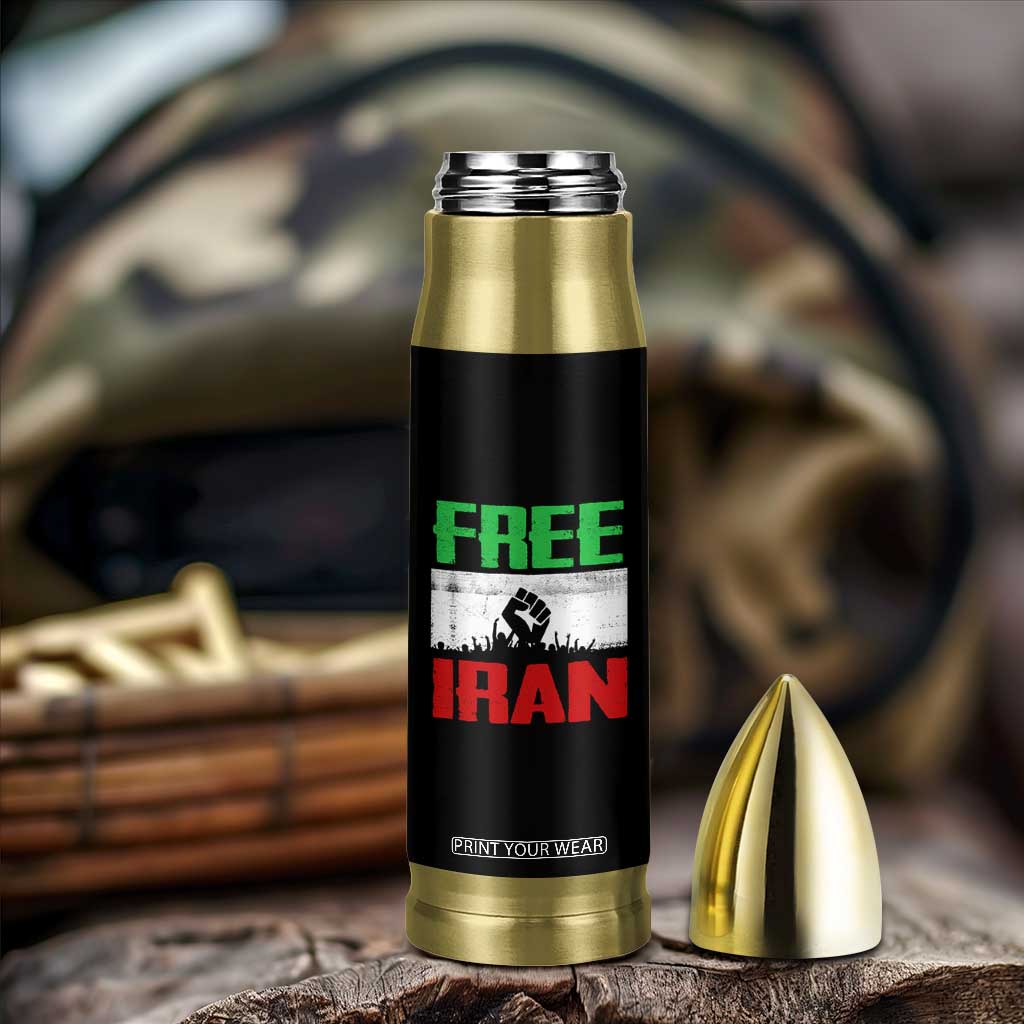 Free Iran Freedom Protest Bullet Tumbler Iranian Flag Raised Fist and Crowd Revolution TS02 Print Your Wear