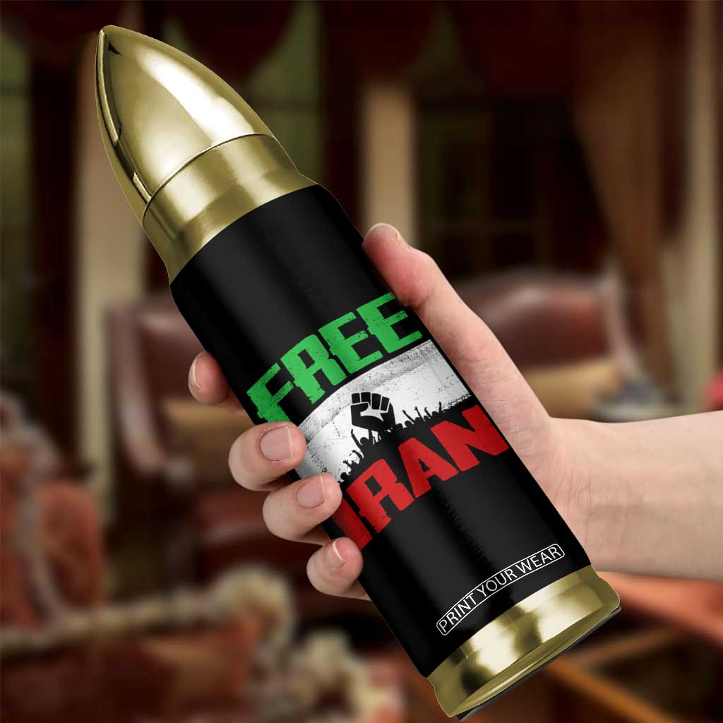 Free Iran Freedom Protest Bullet Tumbler Iranian Flag Raised Fist and Crowd Revolution TS02 Print Your Wear