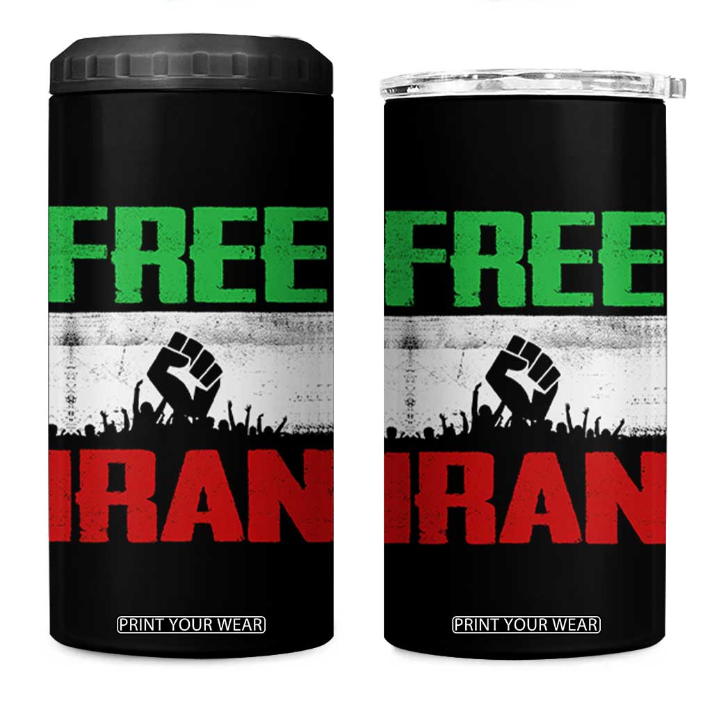 Free Iran Freedom Protest 4 in 1 Can Cooler Tumbler Iranian Flag Raised Fist and Crowd Revolution TS02 One Size: 16 oz Black Print Your Wear