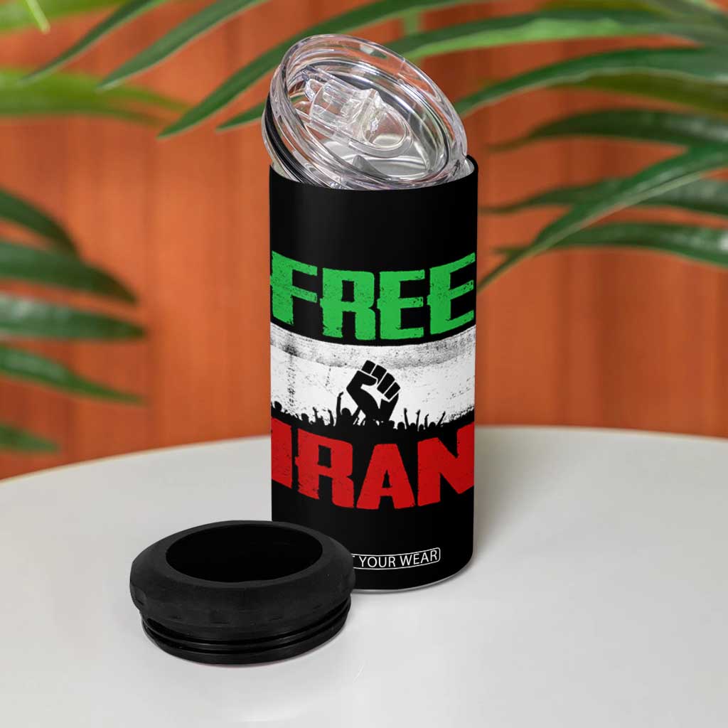 Free Iran Freedom Protest 4 in 1 Can Cooler Tumbler Iranian Flag Raised Fist and Crowd Revolution TS02 Print Your Wear