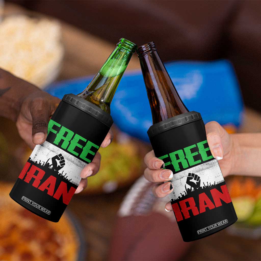 Free Iran Freedom Protest 4 in 1 Can Cooler Tumbler Iranian Flag Raised Fist and Crowd Revolution TS02 Print Your Wear