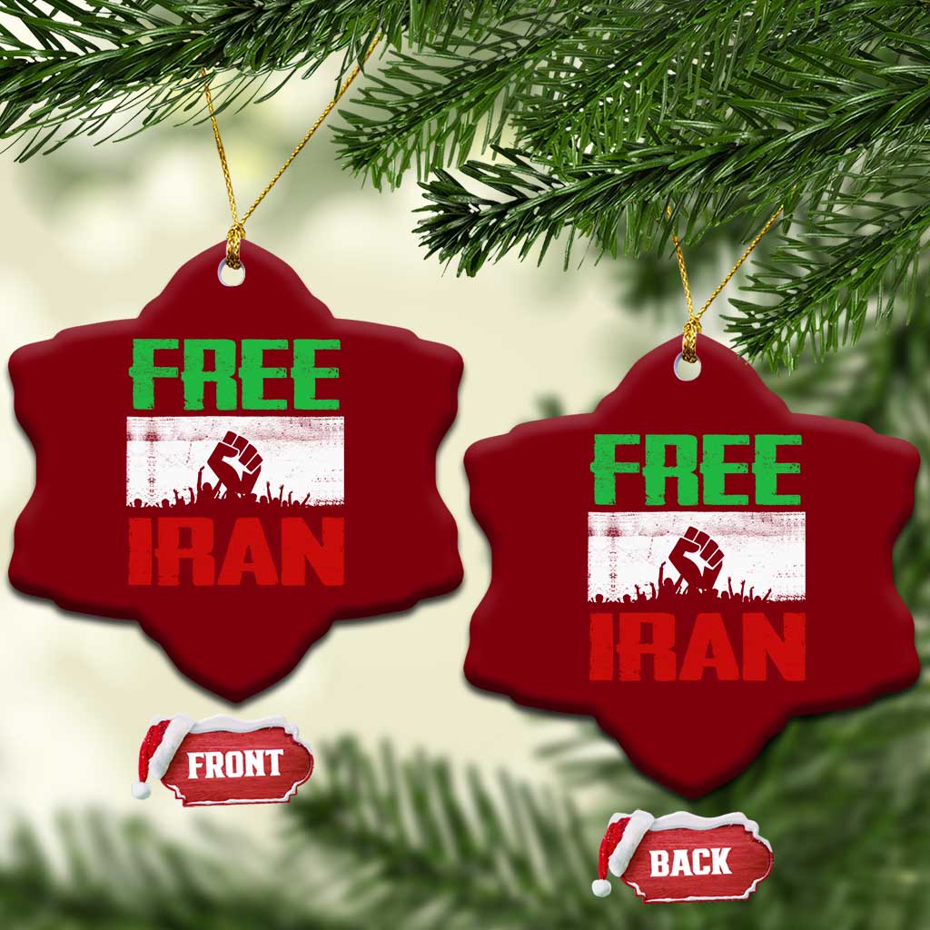 Free Iran Freedom Protest Ceramic Ornament Iranian Flag Raised Fist and Crowd Revolution TS02 Print Your Wear