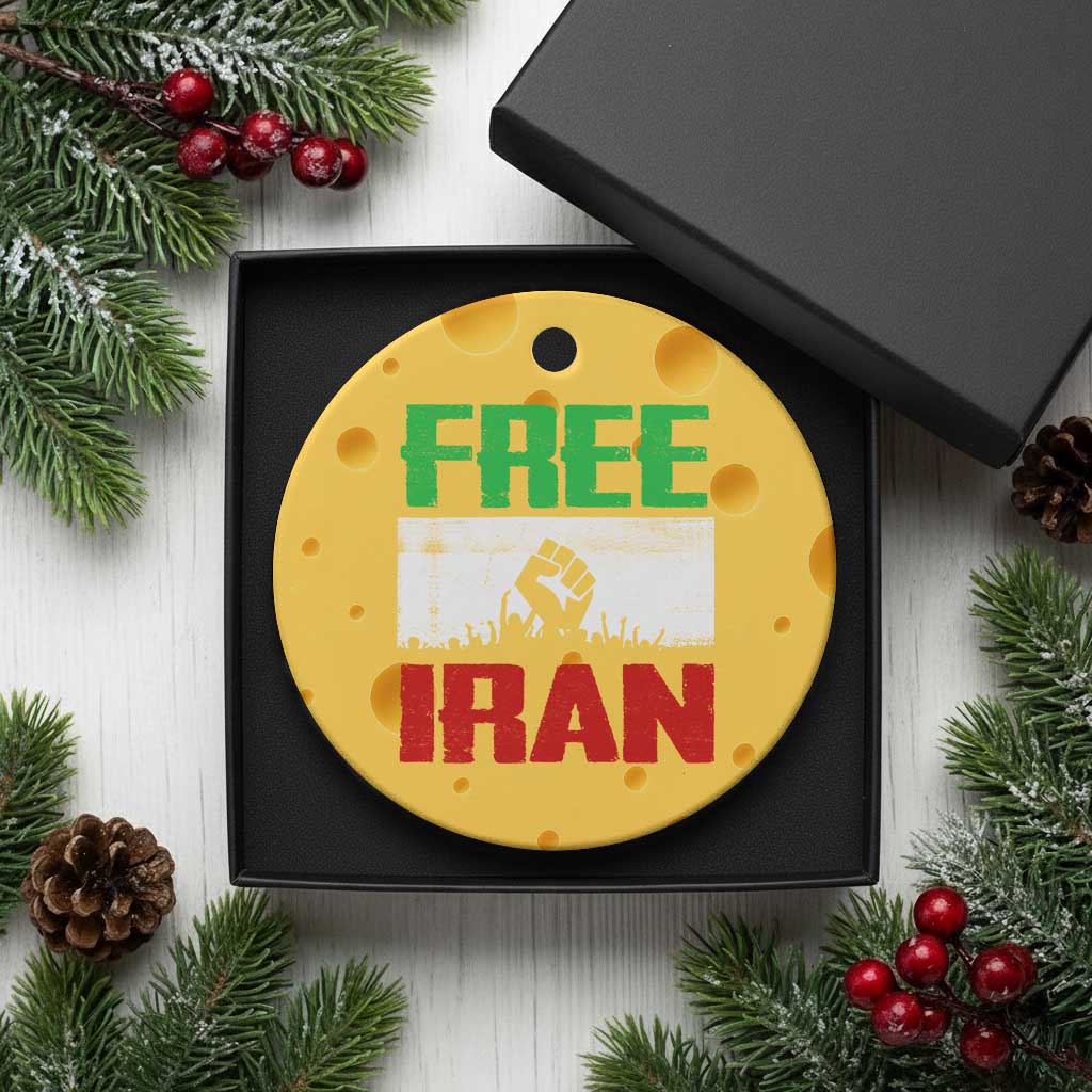 Free Iran Freedom Protest Ceramic Ornament Iranian Flag Raised Fist and Crowd Revolution TS02 1pc Yellow Cheese Print Your Wear