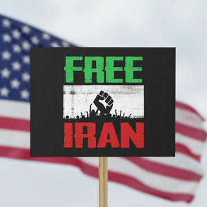 Free Iran Freedom Protest Protest Sign Iranian Flag Raised Fist and Crowd Revolution TS02 Horizontal 18" × 24" Black Print Your Wear