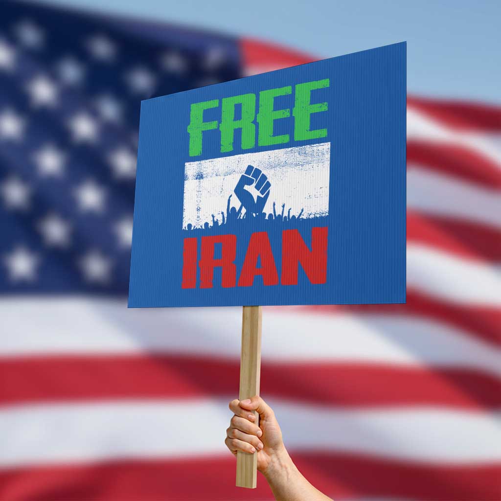 Free Iran Freedom Protest Protest Sign Iranian Flag Raised Fist and Crowd Revolution TS02 Horizontal 18
