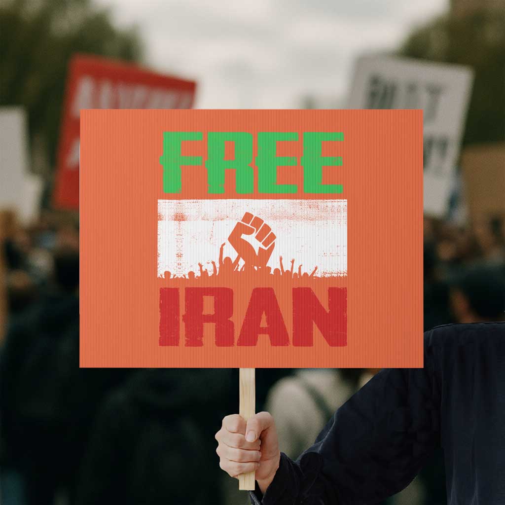 Free Iran Freedom Protest Protest Sign Iranian Flag Raised Fist and Crowd Revolution TS02 Horizontal 18