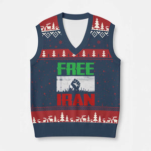 Free Iran Freedom Protest V-Neck Knit Sweater Vest Iranian Flag Raised Fist and Crowd Revolution TS02 Navy Red Print Your Wear