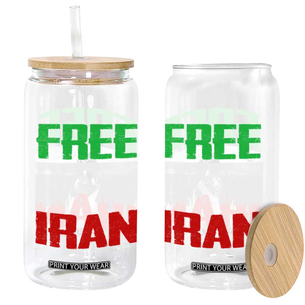 Free Iran Freedom Protest Glass Can Iranian Flag Raised Fist and Crowd Revolution TS02 Print Your Wear