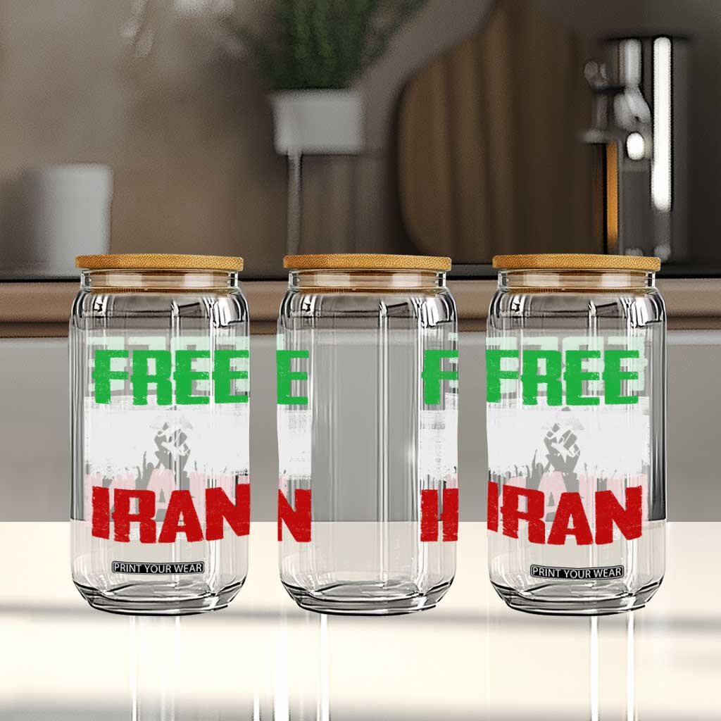 Free Iran Freedom Protest Glass Can Iranian Flag Raised Fist and Crowd Revolution TS02 Print Your Wear