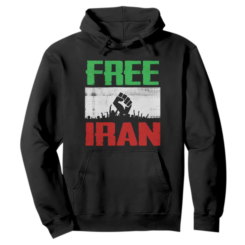 Free Iran Freedom Protest Hoodie Iranian Flag Raised Fist and Crowd Revolution TS02 Black Print Your Wear