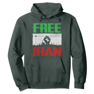 Free Iran Freedom Protest Hoodie Iranian Flag Raised Fist and Crowd Revolution TS02 Dark Forest Green Print Your Wear