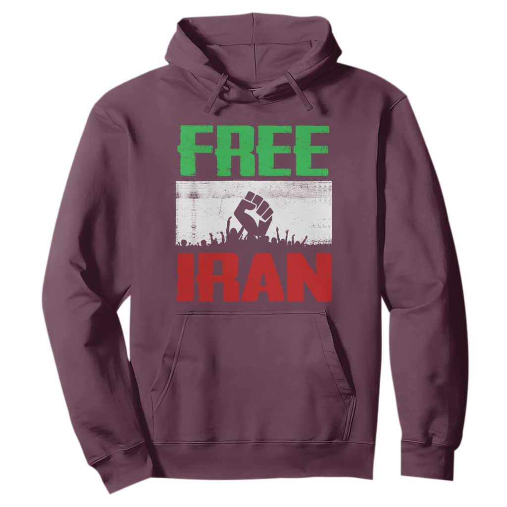 Free Iran Freedom Protest Hoodie Iranian Flag Raised Fist and Crowd Revolution TS02 Maroon Print Your Wear