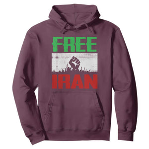 Free Iran Freedom Protest Hoodie Iranian Flag Raised Fist and Crowd Revolution TS02 Maroon Print Your Wear