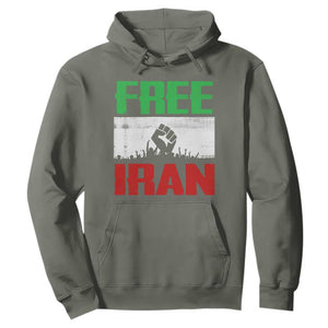 Free Iran Freedom Protest Hoodie Iranian Flag Raised Fist and Crowd Revolution TS02 Military Green Print Your Wear