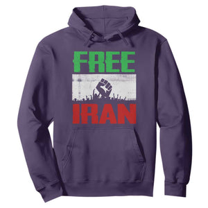 Free Iran Freedom Protest Hoodie Iranian Flag Raised Fist and Crowd Revolution TS02 Purple Print Your Wear