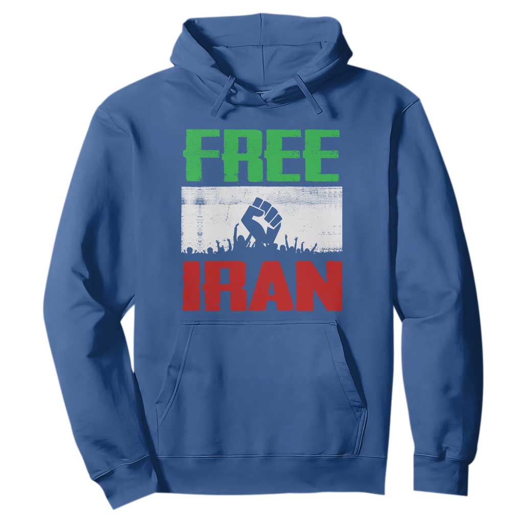 Free Iran Freedom Protest Hoodie Iranian Flag Raised Fist and Crowd Revolution TS02 Royal Blue Print Your Wear