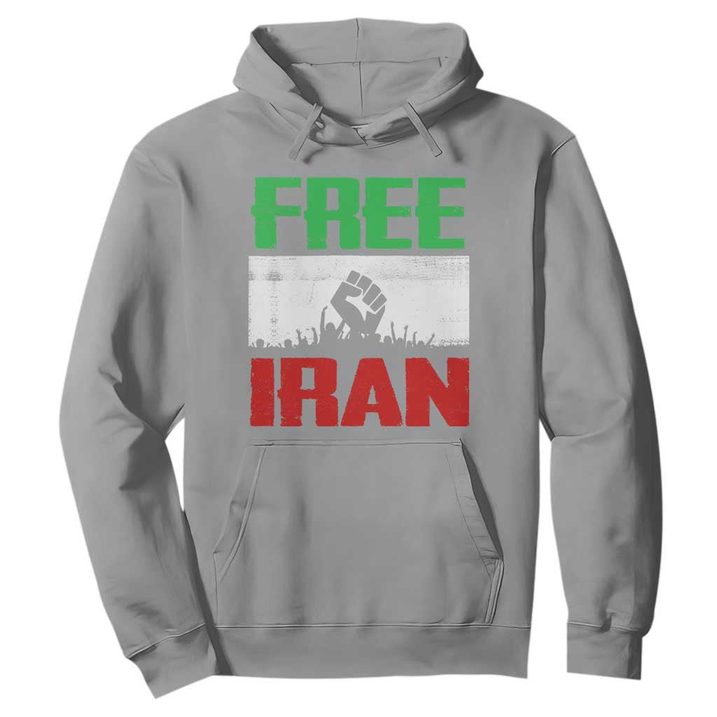Free Iran Freedom Protest Hoodie Iranian Flag Raised Fist and Crowd Revolution TS02 Sport Gray Print Your Wear