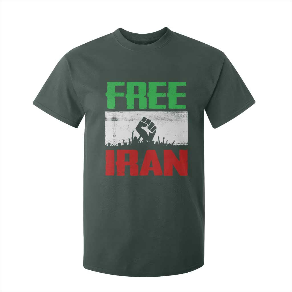 Free Iran Freedom Protest T Shirt For Kid Iranian Flag Raised Fist and Crowd Revolution TS02 Dark Forest Green Print Your Wear