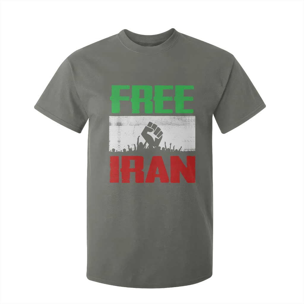 Free Iran Freedom Protest T Shirt For Kid Iranian Flag Raised Fist and Crowd Revolution TS02 Military Green Print Your Wear