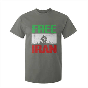Free Iran Freedom Protest T Shirt For Kid Iranian Flag Raised Fist and Crowd Revolution TS02 Military Green Print Your Wear