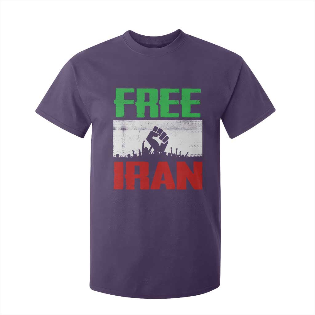 Free Iran Freedom Protest T Shirt For Kid Iranian Flag Raised Fist and Crowd Revolution TS02 Purple Print Your Wear