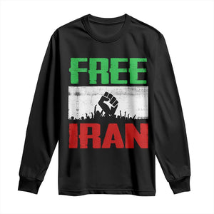 Free Iran Freedom Protest Long Sleeve Shirt Iranian Flag Raised Fist and Crowd Revolution TS02 Black Print Your Wear