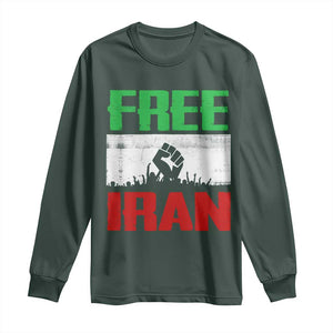 Free Iran Freedom Protest Long Sleeve Shirt Iranian Flag Raised Fist and Crowd Revolution TS02 Dark Forest Green Print Your Wear