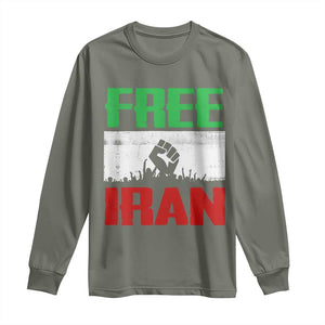 Free Iran Freedom Protest Long Sleeve Shirt Iranian Flag Raised Fist and Crowd Revolution TS02 Military Green Print Your Wear