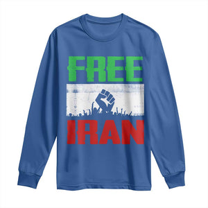 Free Iran Freedom Protest Long Sleeve Shirt Iranian Flag Raised Fist and Crowd Revolution TS02 Royal Blue Print Your Wear