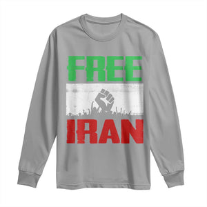Free Iran Freedom Protest Long Sleeve Shirt Iranian Flag Raised Fist and Crowd Revolution TS02 Sport Gray Print Your Wear