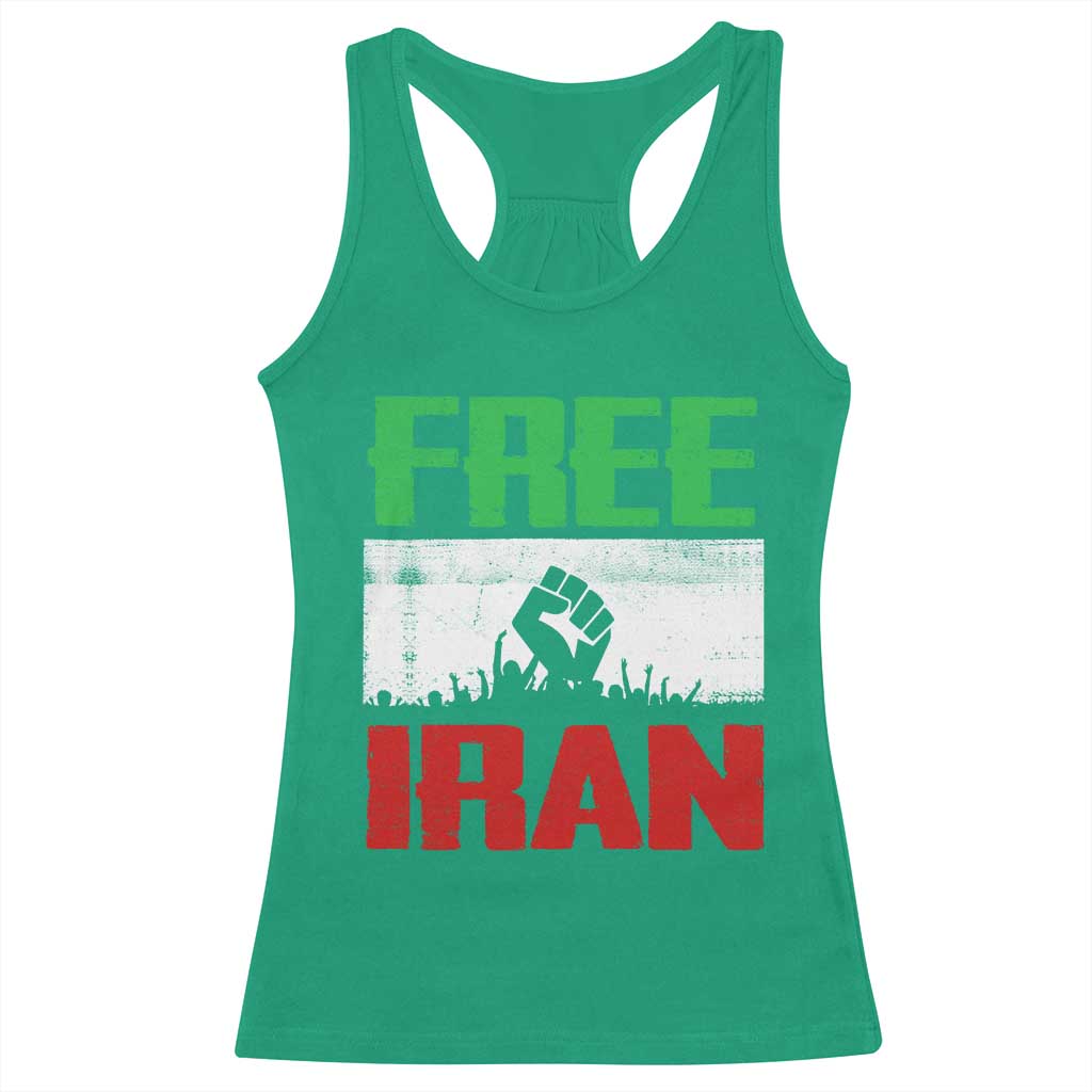 Free Iran Freedom Protest Racerback Tank Top Iranian Flag Raised Fist and Crowd Revolution TS02 Irish Green Print Your Wear