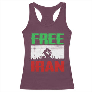Free Iran Freedom Protest Racerback Tank Top Iranian Flag Raised Fist and Crowd Revolution TS02 Maroon Print Your Wear