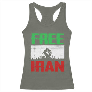 Free Iran Freedom Protest Racerback Tank Top Iranian Flag Raised Fist and Crowd Revolution TS02 Military Green Print Your Wear