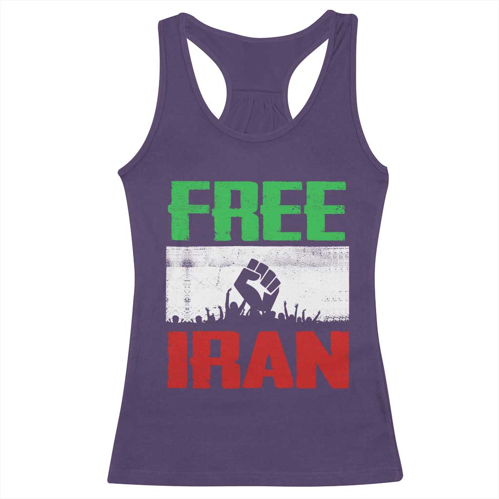 Free Iran Freedom Protest Racerback Tank Top Iranian Flag Raised Fist and Crowd Revolution TS02 Purple Print Your Wear