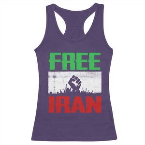 Free Iran Freedom Protest Racerback Tank Top Iranian Flag Raised Fist and Crowd Revolution TS02 Purple Print Your Wear