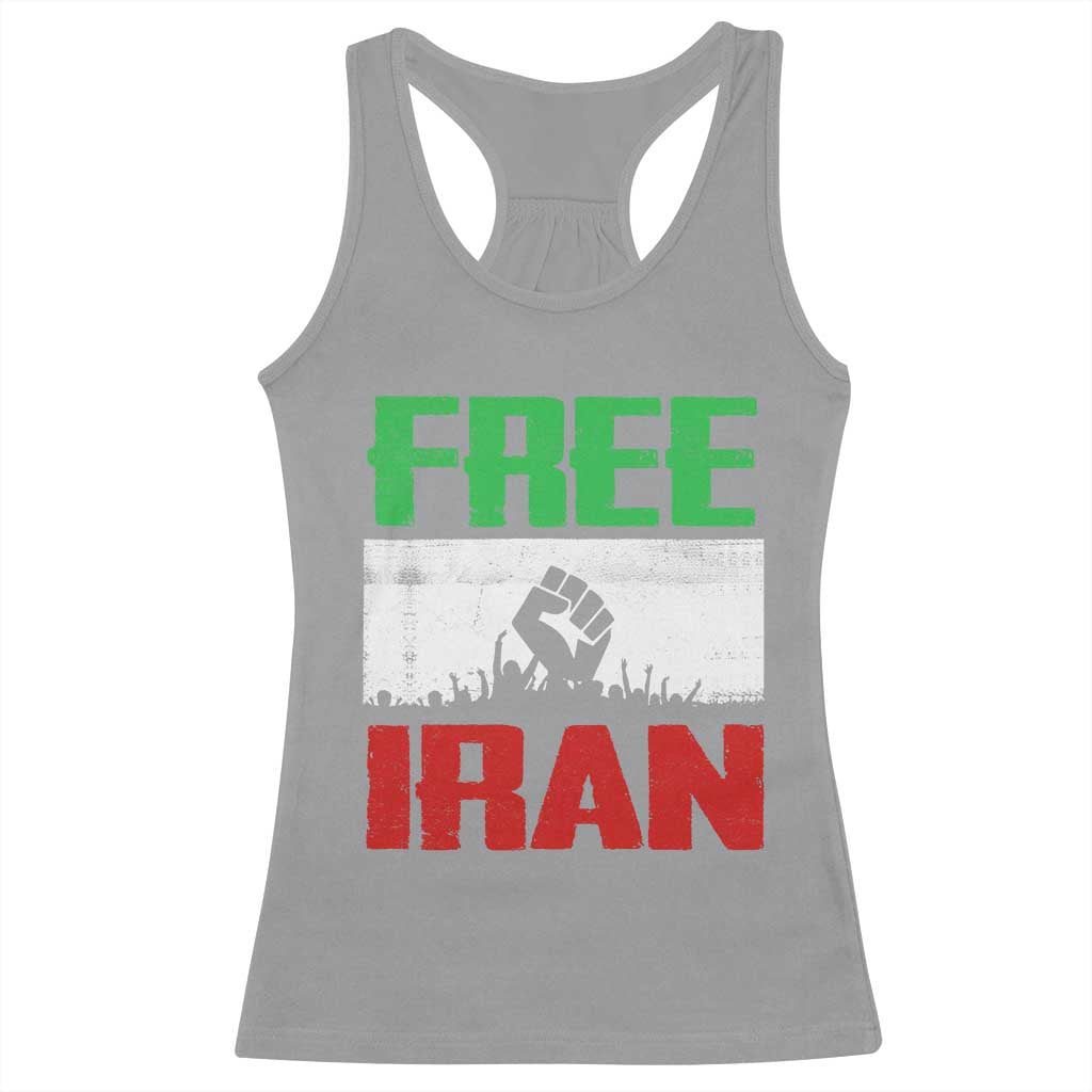 Free Iran Freedom Protest Racerback Tank Top Iranian Flag Raised Fist and Crowd Revolution TS02 Sport Gray Print Your Wear