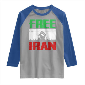 Free Iran Freedom Protest Raglan Shirt Iranian Flag Raised Fist and Crowd Revolution TS02 Sport Gray Royal Print Your Wear