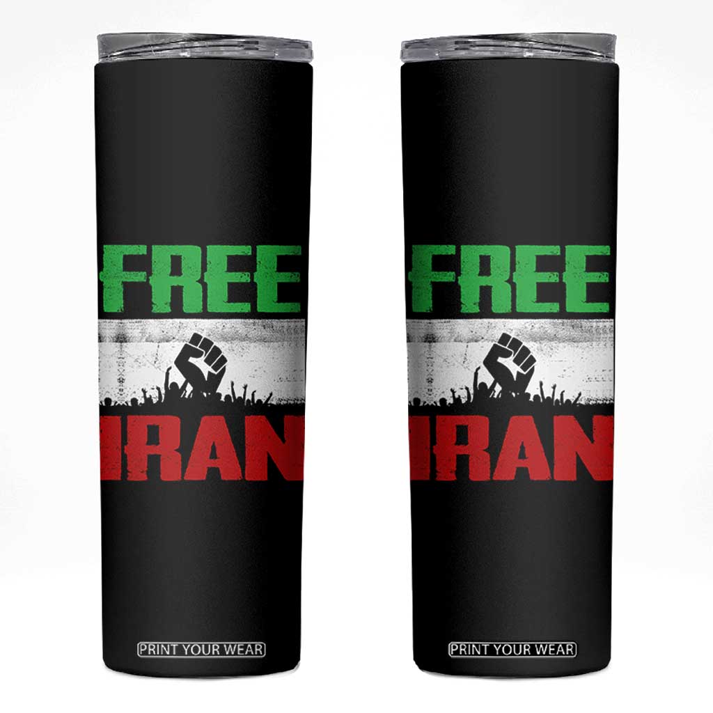 Free Iran Freedom Protest Skinny Tumbler Iranian Flag Raised Fist and Crowd Revolution TS02 Black Print Your Wear