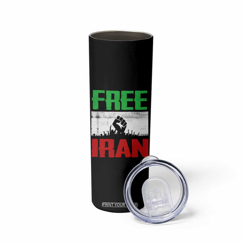 Free Iran Freedom Protest Skinny Tumbler Iranian Flag Raised Fist and Crowd Revolution TS02 Print Your Wear