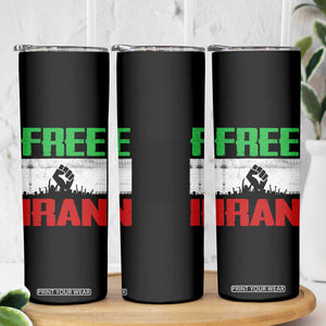 Free Iran Freedom Protest Skinny Tumbler Iranian Flag Raised Fist and Crowd Revolution TS02 Print Your Wear
