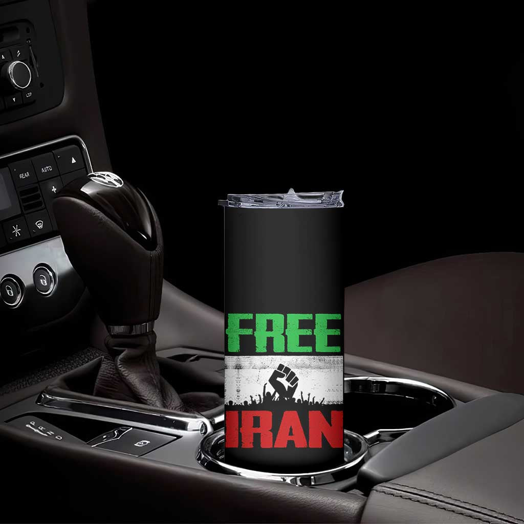 Free Iran Freedom Protest Skinny Tumbler Iranian Flag Raised Fist and Crowd Revolution TS02 Print Your Wear