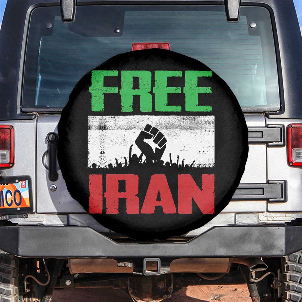 Free Iran Freedom Protest Spare Tire Cover Iranian Flag Raised Fist and Crowd Revolution TS02 No hole Black Print Your Wear