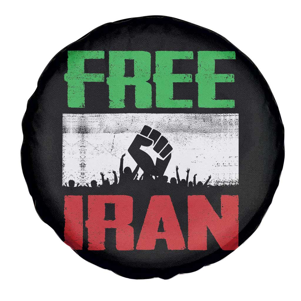 Free Iran Freedom Protest Spare Tire Cover Iranian Flag Raised Fist and Crowd Revolution TS02 Print Your Wear