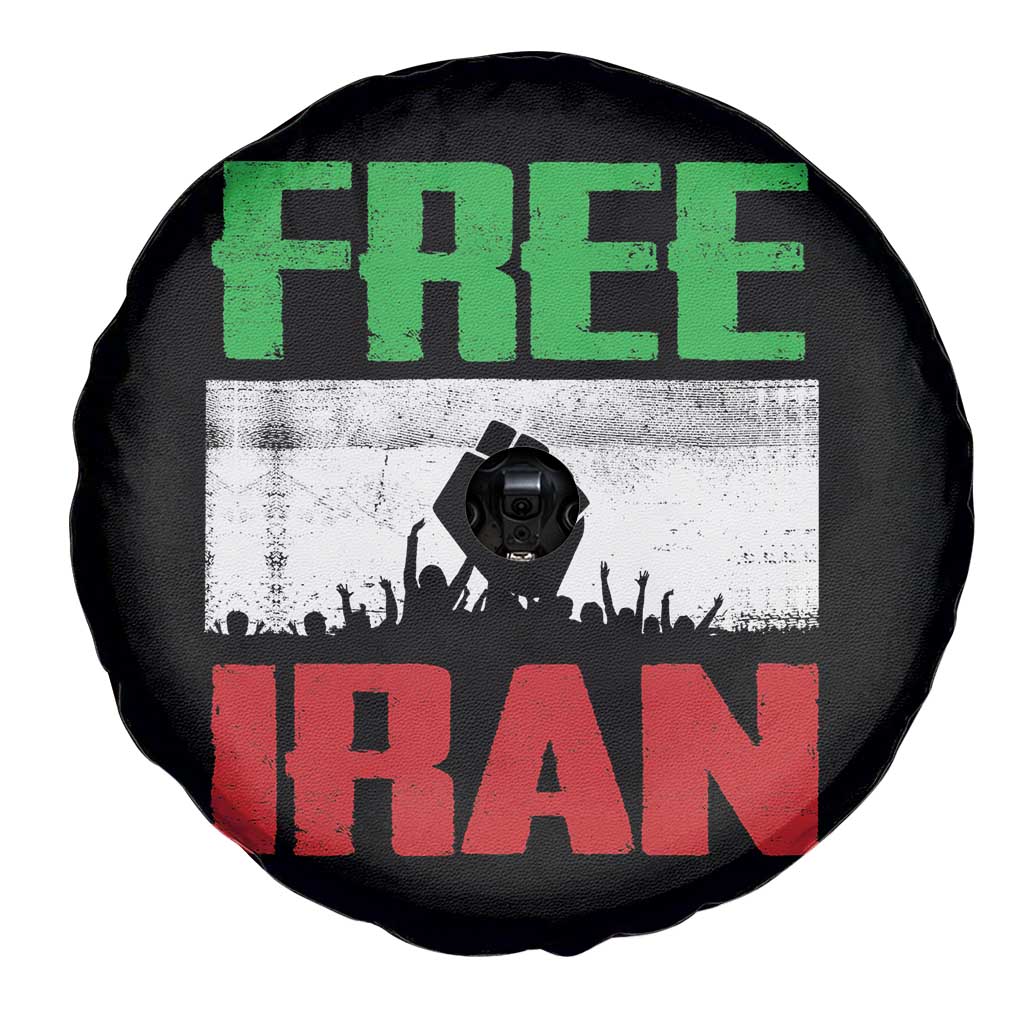 Free Iran Freedom Protest Spare Tire Cover Iranian Flag Raised Fist and Crowd Revolution TS02 Print Your Wear