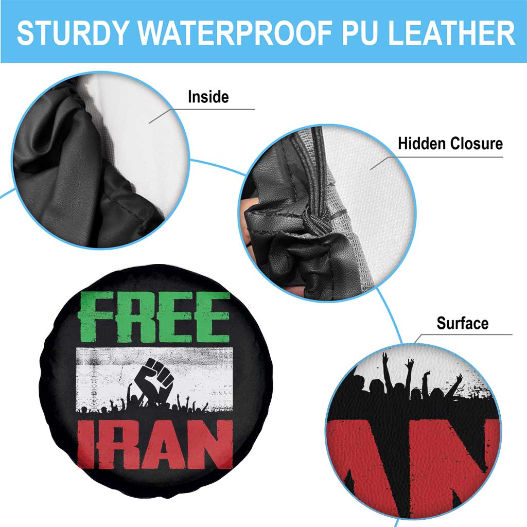 Free Iran Freedom Protest Spare Tire Cover Iranian Flag Raised Fist and Crowd Revolution TS02 Print Your Wear
