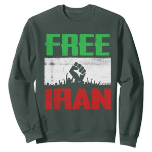Free Iran Freedom Protest Sweatshirt Iranian Flag Raised Fist and Crowd Revolution TS02 Dark Forest Green Print Your Wear